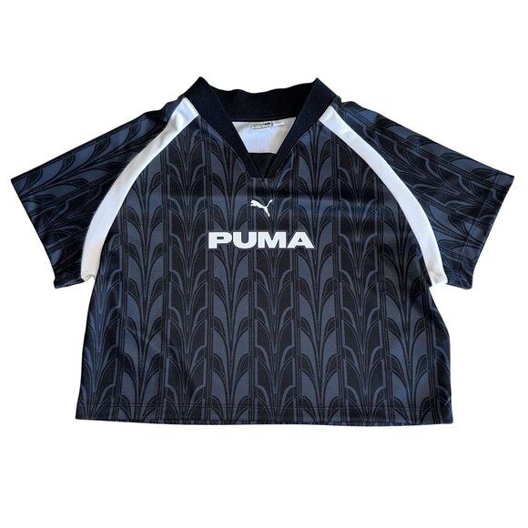 Puma Tops - Puma Football Jersey Black Printed Logo Short Sleeve Baby Tee Women's Large L